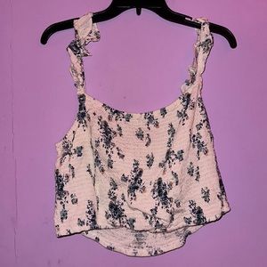 white cropped tank top with flower design. From Ana. Size: Xl